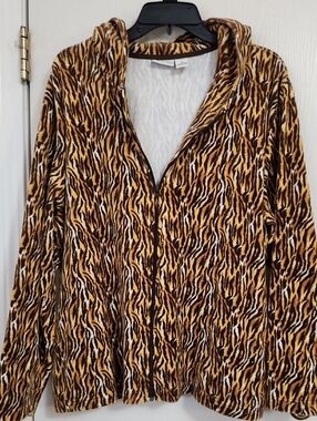 Kim Rogers Animal Print Zip-Up Jacket in Brown, Black, White